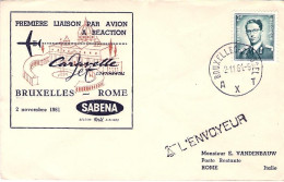 1961-Belgique Belgium Belgio Sabena I^volo Caravelle Bruxelles Roma Del 2 Novemb - Storia Postale