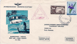 1963-Jugoslavia J.A.T. I^volo Dubrovnik Venezia Del 3 Giugno - Posta Aerea