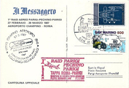San Marino-1987 Volo Parigi Pechino Parigi Del 27 Marzo, Cartolina Giornata Dell - Poste Aérienne