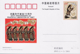 2001-Cina China JP95 Postcard 50thanniversary Of Peaceful Liberation Of Tibet - Storia Postale