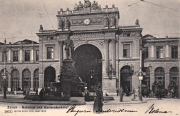 1904-Svizzera Zurich Bahnhof Und Escherdenkmal Cartolina Viaggiata - Marcofilie