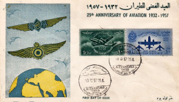 1957-Egitto S.2v."25^ Anniversario Dell'aviazione" Su Fdc Illustrata - Altri & Non Classificati