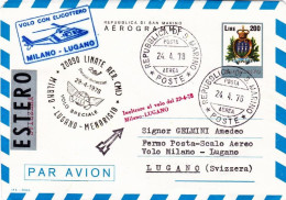 San Marino-1978 L.200 Bollo Volo Speciale Con Elicottero Milano-Lugano - Luftpost