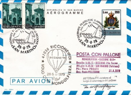 1979-San Marino Volo Con Mongolfiera "Sassone Blu" Riccione San Marino Per Ricci - Airmail