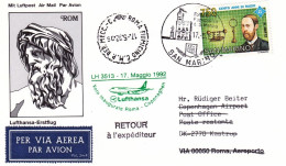 1992-San Marino Cartolina Illustrata I^volo Lufthansa Boeing 737 LH 3513 Roma Co - Luftpost