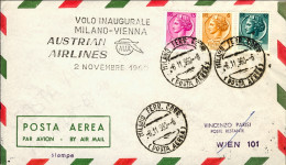 1960-I^volo AUA Milano Vienna Del 2 Novembre,al Verso Annullo A Targhetta Salone - Correo Aéreo