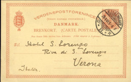 1901-Danimarca Cartolina Postale 10o.diretta In Italia - Interi Postali
