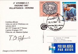 1997-San Marino Cartolina Ufficiale Volata Sui Cieli Di Villafranca Con Velivolo - Luchtpost