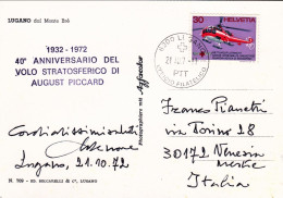 1972-Svizzera Cartolina Illustrata Lugano Dal Monte Brè Con Bollo Speciale Del 4 - Eerste Vluchten