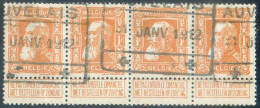 N°79a( 4) - 1Fr. Orange En Bande De 4, Oblitération Ferroviaire De AUVELAIS 21 JANV. 1912.  Splendide Et Rare.  - 22113 - 1905 Barbas Largas