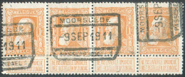 N°79a (4) - 1Fr. Orange En Bande De 4, Oblitération Ferroviaire De MOORSLEDE PASSCHENDAEL 1 19SEPT. 1911.  Splendide Et - 1905 Breiter Bart