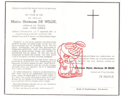 DP Maria Hortense De Wilde ° Kruishoutem 1881 † 1956 X Jules Van Daele - Devotion Images