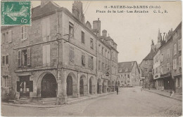 CPA Baume-les-Dames - Place De La Loi, Les Arcades, Magasin CYCLES PEUGEOT, Circulé 1916 - Baume Les Dames