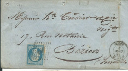 FRANCE LETTRE ALGER / ALGERIE 20c ALGER POUR BEZIERS ( HERAULT ) DE 1859 LETTRE COVER - 1849-1876: Classic Period