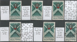 1957 Semaforo Educazione Stradale L25 Usato Emissione Cpl I°+II° Tiratura Fil.Sx+Dx + Carta Spessa + Spostamento Rosso - Vollständige Jahrgänge