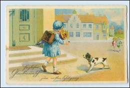 W6U35/ Einschulung Schule Kind Mit Hund Litho AK Ca.1935 - Sonstige & Ohne Zuordnung