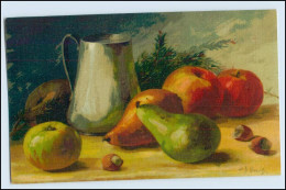 W1D54/ Stilleben Obst Äpfel Und Birnen Litho AK - Peintures & Tableaux