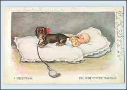 T3632/ Dackel Und Baby  Künstler AK Ca.1912 - Chiens