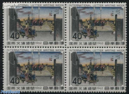 Japan 1962 Letter Week 1v, Block Of 4 [+], Mint NH, Art - Bridges And Tunnels - Paintings - Unused Stamps