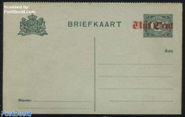 Netherlands 1920 Postcard Vijf Cent On 2.5c, Perforated, Long Dividing Line, Unused Postal Stationary - Covers & Documents