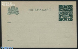 Netherlands 1921 Postcard 7.5c On 3c, Green Paper, Short Dividing Line, Unused Postal Stationary - Briefe U. Dokumente
