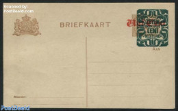 Netherlands 1921 Postcard 7.5c On Vijf Cent On 2c, Yellow Paper, Unused Postal Stationary - Covers & Documents