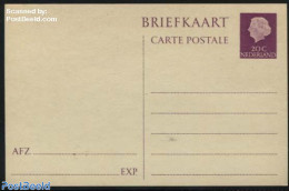 Netherlands 1957 Postcard 20c Lila, Unused Postal Stationary - Cartas & Documentos