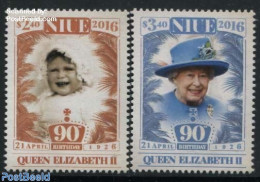 Niue 2016 Queen Elizabeth 90th Birthday 2v, Mint NH, History - Kings & Queens (Royalty) - Familles Royales