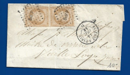 1858 : Losange BelfP Sur Paire 10c Empire  + Cachet à Date Type 15  " Belfort à Paris "  Brigade D - Railway Post