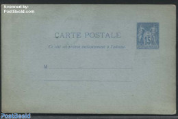 France 1878 Postcard 15c Blue, 2 Address Lines, Unused Postal Stationary - 1859-1959 Covers & Documents