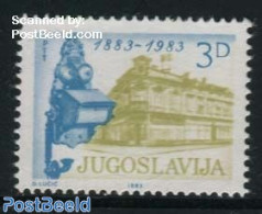 Yugoslavia 1983 Telephone Centenary 1v, Blue And Yellowolive, With Attest, Mint NH, Science - Various - Telecommunicat.. - Ongebruikt