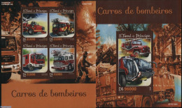 Sao Tome/Principe 2016 Fire Engines 2 S/s, Mint NH, Transport - Automobiles - Fire Fighters & Prevention - Automobili