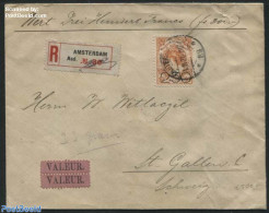 Netherlands 1920 Registered Letter With Declared Value From Amsterdam To St Gallen (CH) With NVPH No. 104, Postal Hist.. - Brieven En Documenten