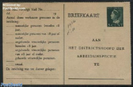 Netherlands 1946 Arbeidslijst, 5c GreeN, Cream Cardboard, Unused Postal Stationary - Brieven En Documenten