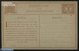 Netherlands 1923 New Address Card 2c Brown, Grey Cardboard, Unused Postal Stationary - Covers & Documents