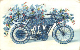 Motorrad Aus Blumen - Prägekarte - Motorräder