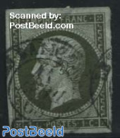 France 1853 1c, Olivegreen On Blue Paper, Used, Used Stamps - Gebruikt