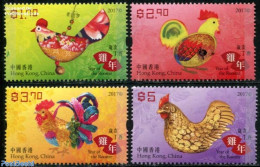 Hong Kong 2017 Year Of The Rooster 4v, Mint NH, Nature - Various - Poultry - New Year - Neufs