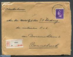Netherlands 1940 Registered Cover From Zeist To Bennebroek, Postal History, History - Kings & Queens (Royalty) - Briefe U. Dokumente