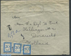 Netherlands 1954 Postage Due 2x20cent And 10cent, Postal History - Cartas & Documentos