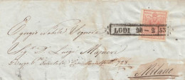 2473 - LOMBARDO VENETO - Parte Di Lettera Del 1853 Da Lodi A Milano Con Cent. 15 Rosso Chiaro - III Tipo - . - Lombardo-Vénétie