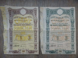 LOT DE 2 ACTIONS DE 500 FRANCS CREDIT FONCIER DE FRANCE 1949 - Banca & Assicurazione