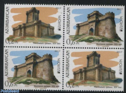 Azerbaijan 2017 Europa, Castles 2x2v [+], Partially Perforated (from Booklet), Mint NH, History - Europa (cept) - Art .. - Castillos