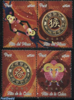 Peru 2016 Chinese Zodiac 4v (2x[:]), Mint NH, Nature - Various - Animals (others & Mixed) - Cattle - Monkeys - New Year - Neujahr