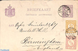 Netherlands 1888 Briefkaart From Amsterdam To Birmingham. Drukwerkzegels 1/2cent, 2 Cent, 2 1/2 Cent., Postal History - Covers & Documents
