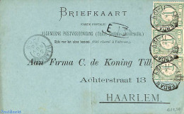 Netherlands 1896 Briefkaart From Haarlem To Amsterdam, See Both Postmarks. 3x Drukwerkzegel 1 Cent , Postal History - Brieven En Documenten