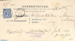 Netherlands 1892 Subscription Megen To The Hague. Princess Wilhelmina (hangend Haar) 5 Cent , Postal History - Briefe U. Dokumente