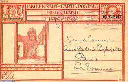 Netherlands 1927 Postcard 10 Cent On 12.5c, Wijk Bij Duurstede, Sent To France, Used Postal Stationary - Cartas & Documentos