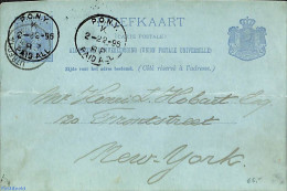 Netherlands 1896 Postcard To New York (kleinrond UTRECHT-ZWOLLE), Used Postal Stationary - Cartas & Documentos