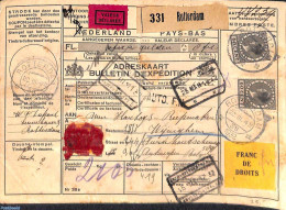 Netherlands 1938 Adress Card For Parcel With Declared Value From Rotterdam To Antwerpen, Postal History - Briefe U. Dokumente